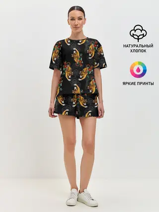 Женская пижама с шортами / Японский стиль - тигры