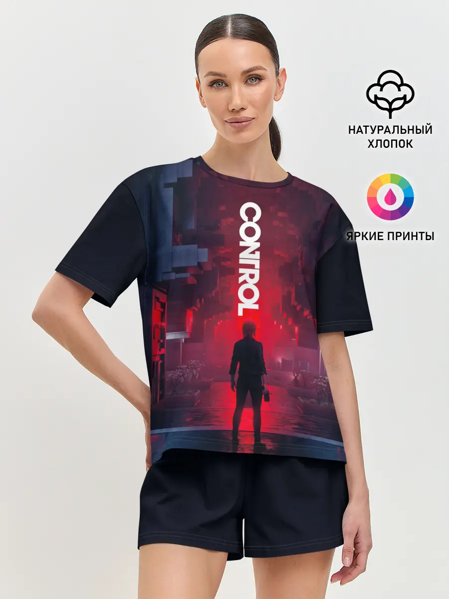 Женская пижама с шортами / Control лого над Героиней