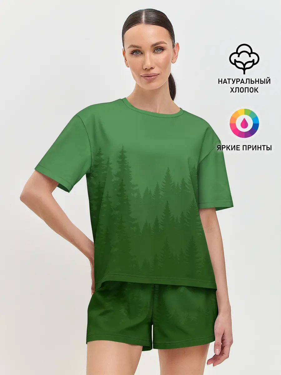Женская пижама с шортами / Зеленый Лес