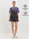 Женская пижама с шортами / черный кот на фиолетовом