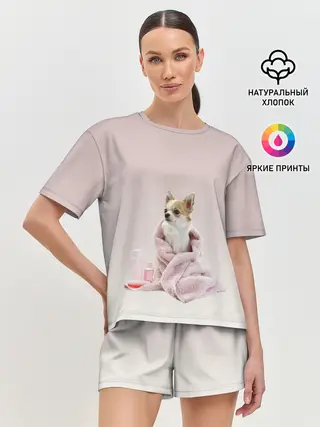 Женская пижама с шортами / собачка полотенце процедуры