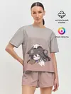 Женская пижама с шортами / малышка спит ушки котики
