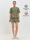 Женская пижама с шортами / Красные тюльпаны на зеленом
