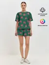 Женская пижама с шортами / Розы на зеленом фоне
