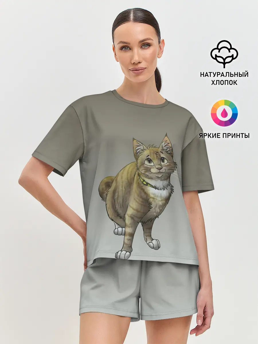 Женская пижама с шортами / полосатый уличный кот