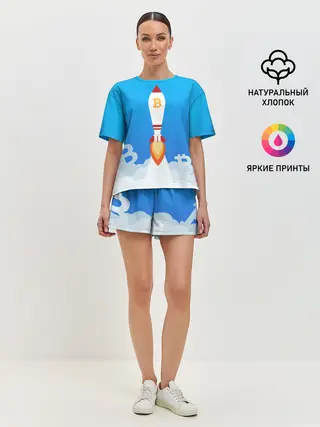 Женская пижама с шортами / БИТКОИН В КОСМОС
