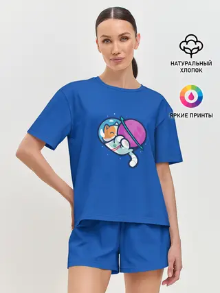 Женская пижама с шортами / Кот космонавт