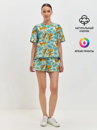 Женская пижама с шортами / Рычащие Тигры Паттерн