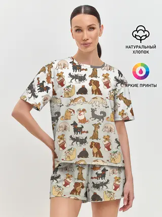 Женская пижама с шортами / узор песики собачки гав