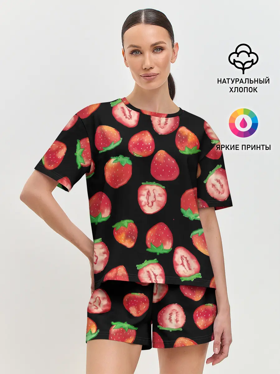 Женская пижама с шортами / Клубничка