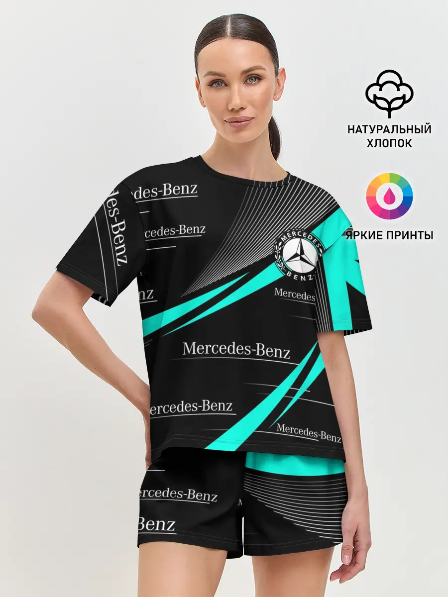 Женская пижама с шортами / MERCEDES BENZ АКВАМАРИНОВЫЙ