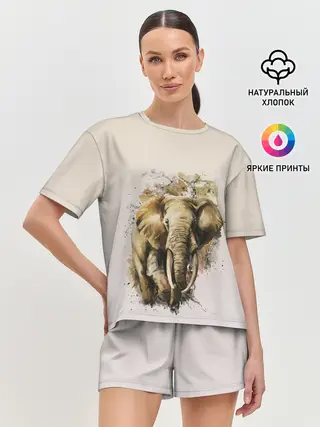 Женская пижама с шортами / акварельный слон брызги