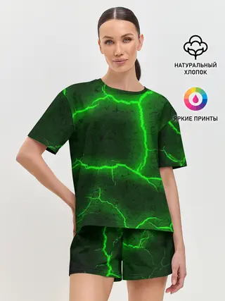 Женская пижама с шортами / К - 13 зелёная трещина 3D