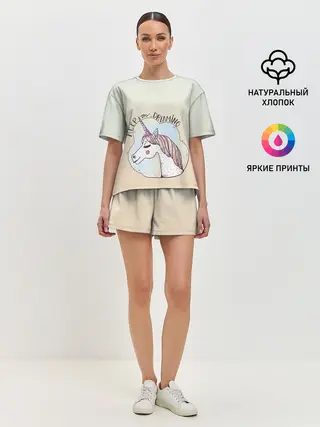 Женская пижама с шортами / мечтай единорог