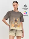 Женская пижама с шортами / заяц в цветочках