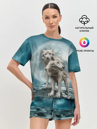 Женская пижама с шортами / Волки, пара