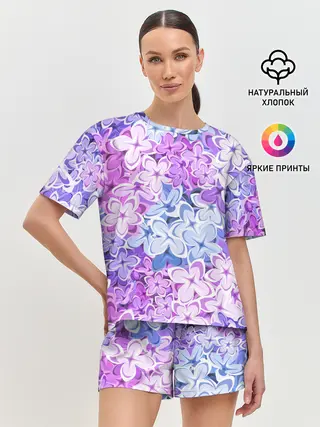Женская пижама с шортами / СИРЕНЬ | ЦВЕТЫ | LILAC