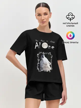 Женская пижама с шортами / Волк и луна одиночки
