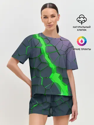 Женская пижама с шортами / ЗЕЛЕНЫЙ РАЗЛОМ | 3Д РАЗЛОМ