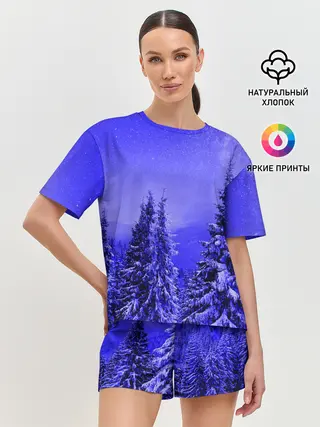 Женская пижама с шортами / Зимний лес
