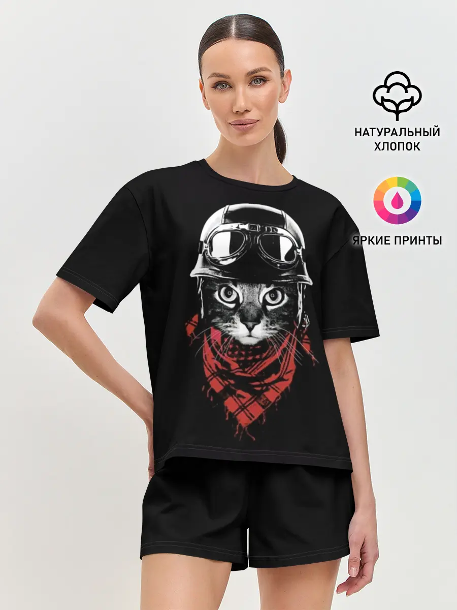 Женская пижама с шортами / Кот в каске