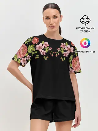 Женская пижама с шортами / Цветы