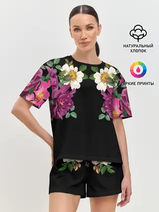 Женская пижама с шортами / Цветы