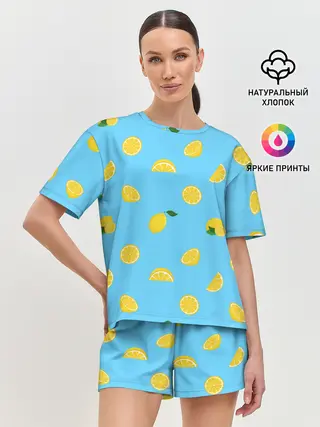 Женская пижама с шортами / Лимоны на голубом