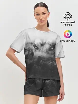 Женская пижама с шортами / Волк в лесу