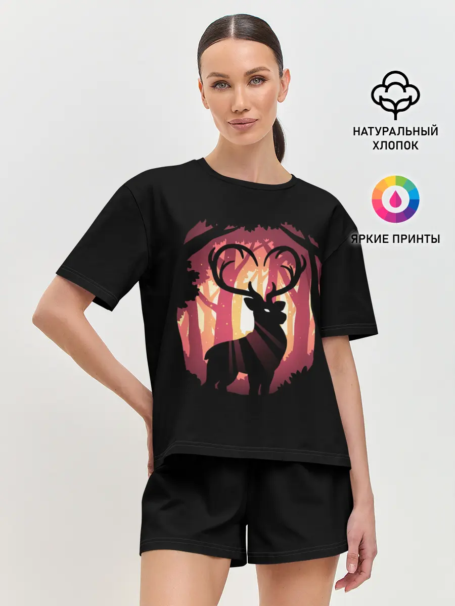 Женская пижама с шортами / Олень в лесу