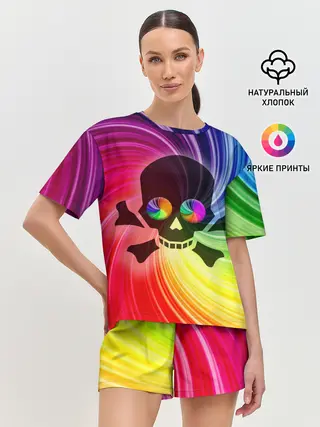 Женская пижама с шортами / Радужный череп