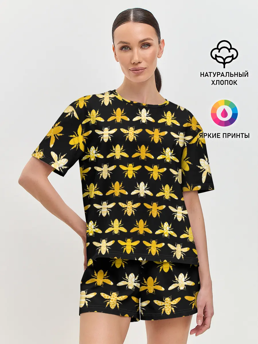 Женская пижама с шортами / Пчелиный Паттерн