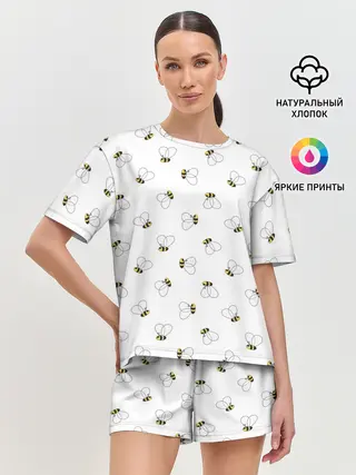 Женская пижама с шортами / Пчелиный Узор