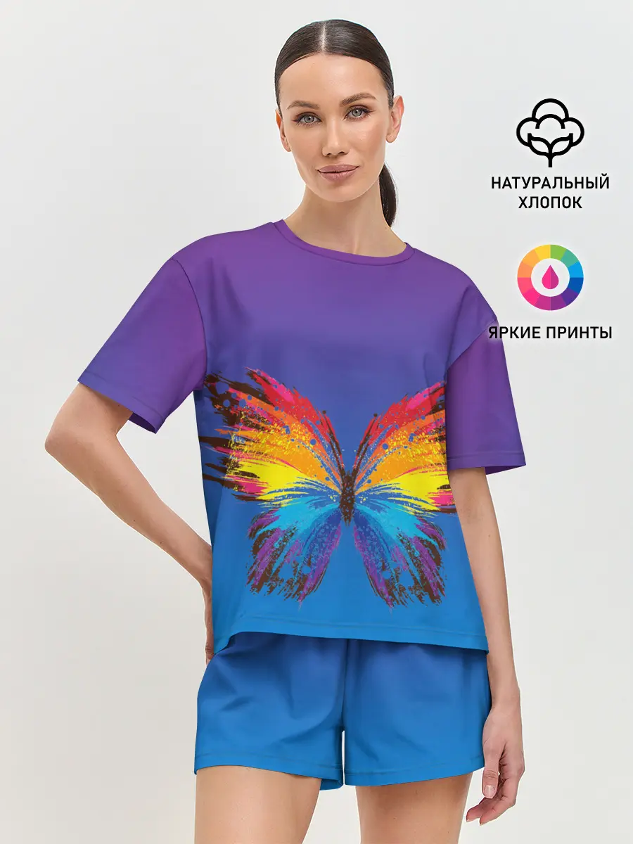 Женская пижама с шортами / красочная бабочка
