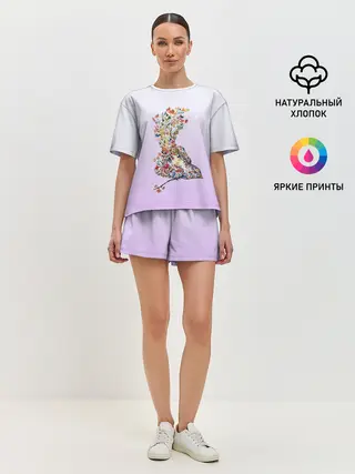 Женская пижама с шортами / акварельная птичка