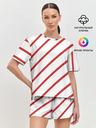 Женская пижама с шортами / Полосы красные на белом