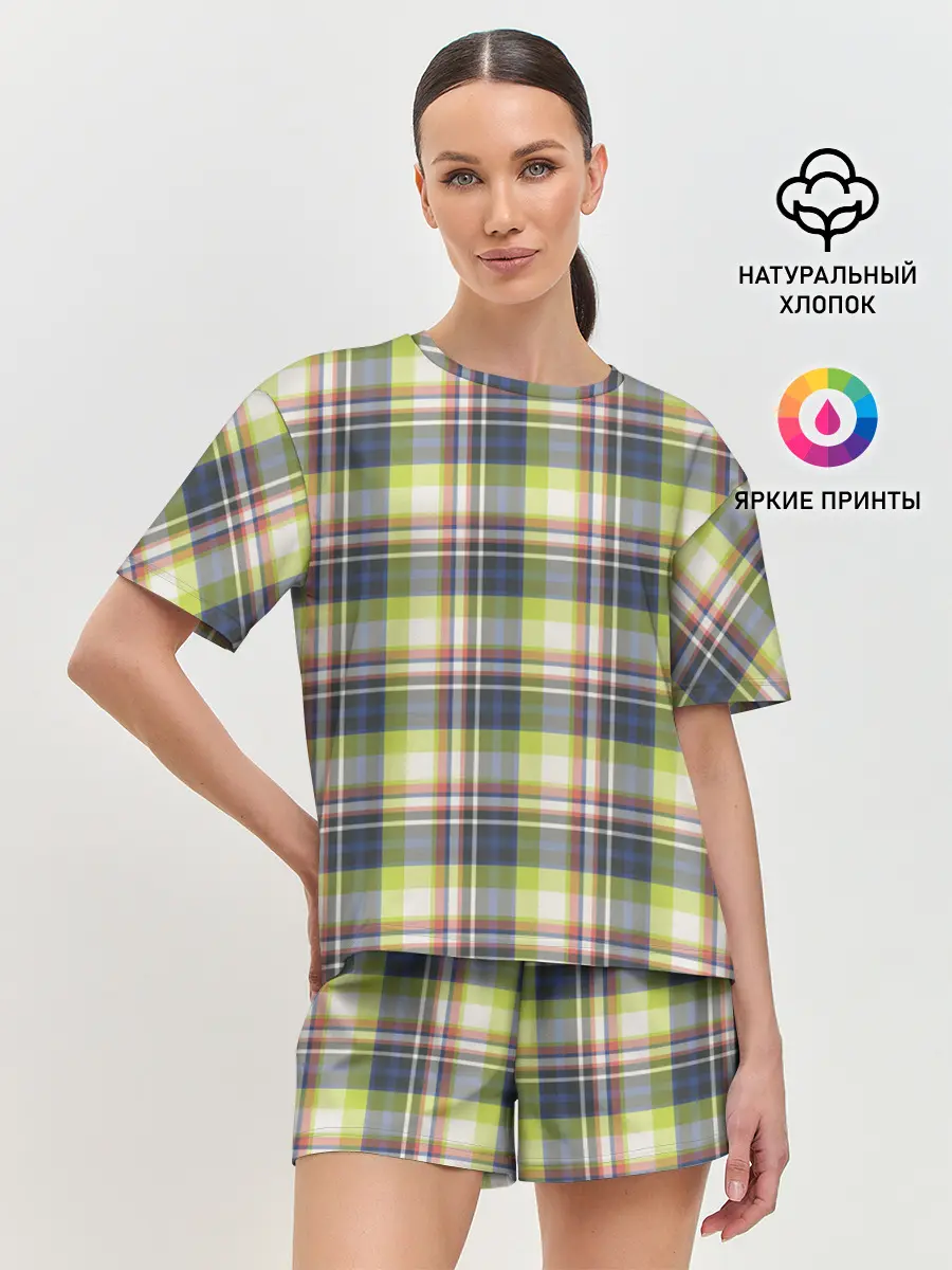 Женская пижама с шортами / Текстура в клетку