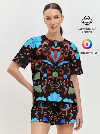 Женская пижама с шортами / РОСПИСЬ ЦВЕТАМИ