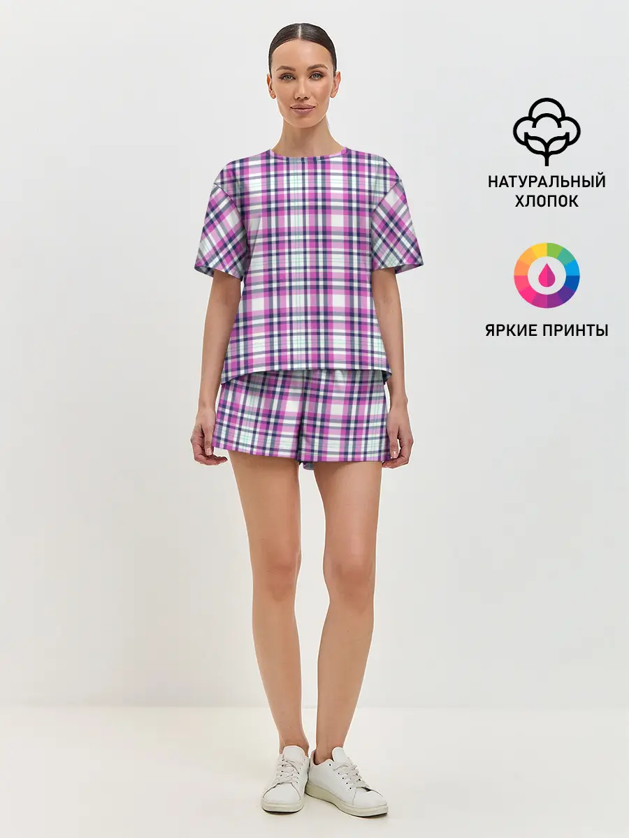 Женская пижама с шортами / Текстура в клетку