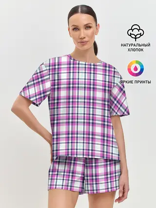 Женская пижама с шортами / Текстура в клетку