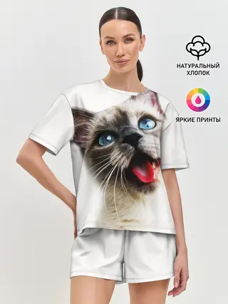 Женская пижама с шортами / Котик