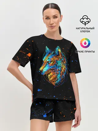 Женская пижама с шортами / КРАСОЧНЫЙ ВОЛК