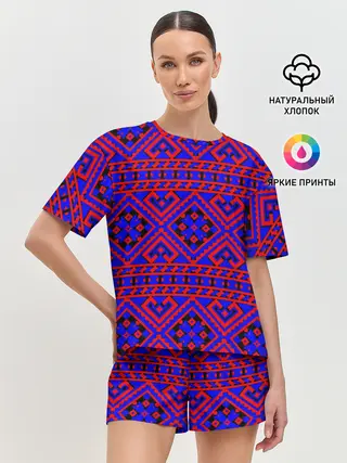 Женская пижама с шортами / Русские народные узоры