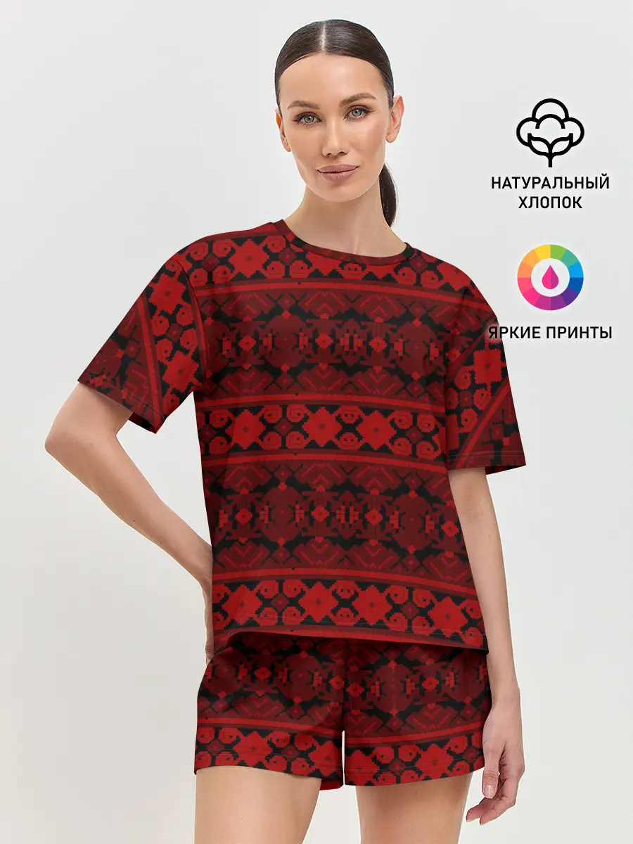 Женская пижама с шортами / Русские народные узоры