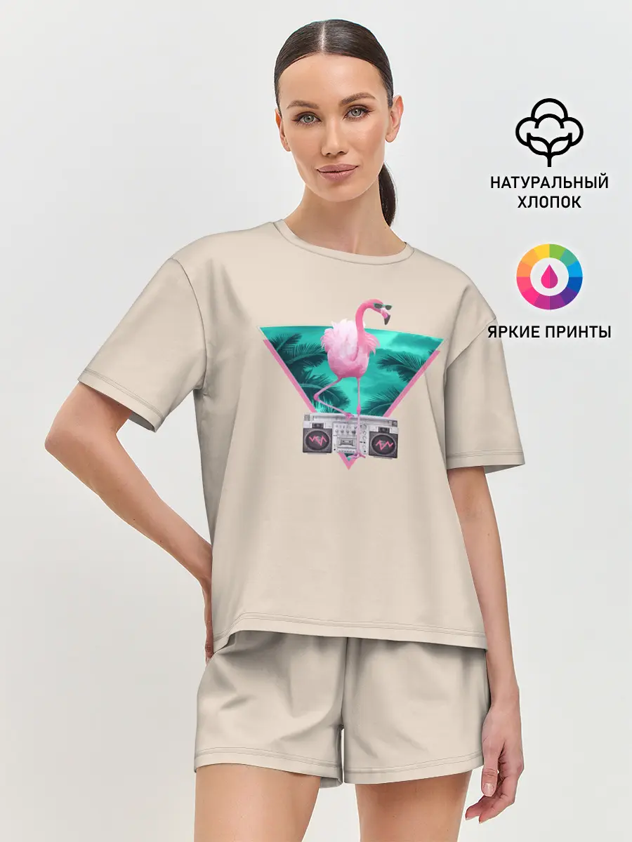 Женская пижама с шортами / Фламинго