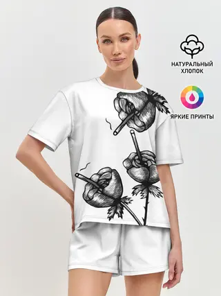 Женская пижама с шортами / Дымящие розы