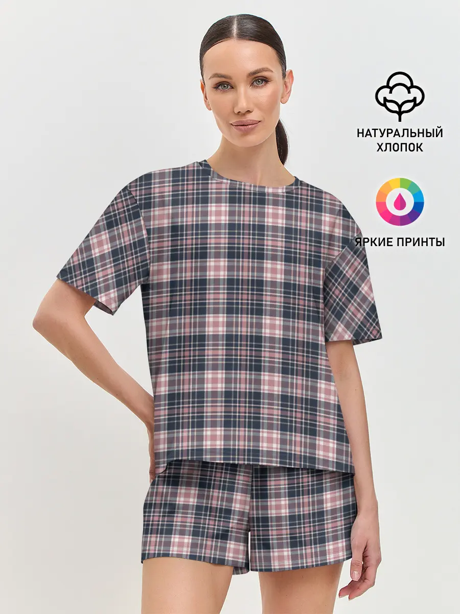 Женская пижама с шортами / Клеточный узор
