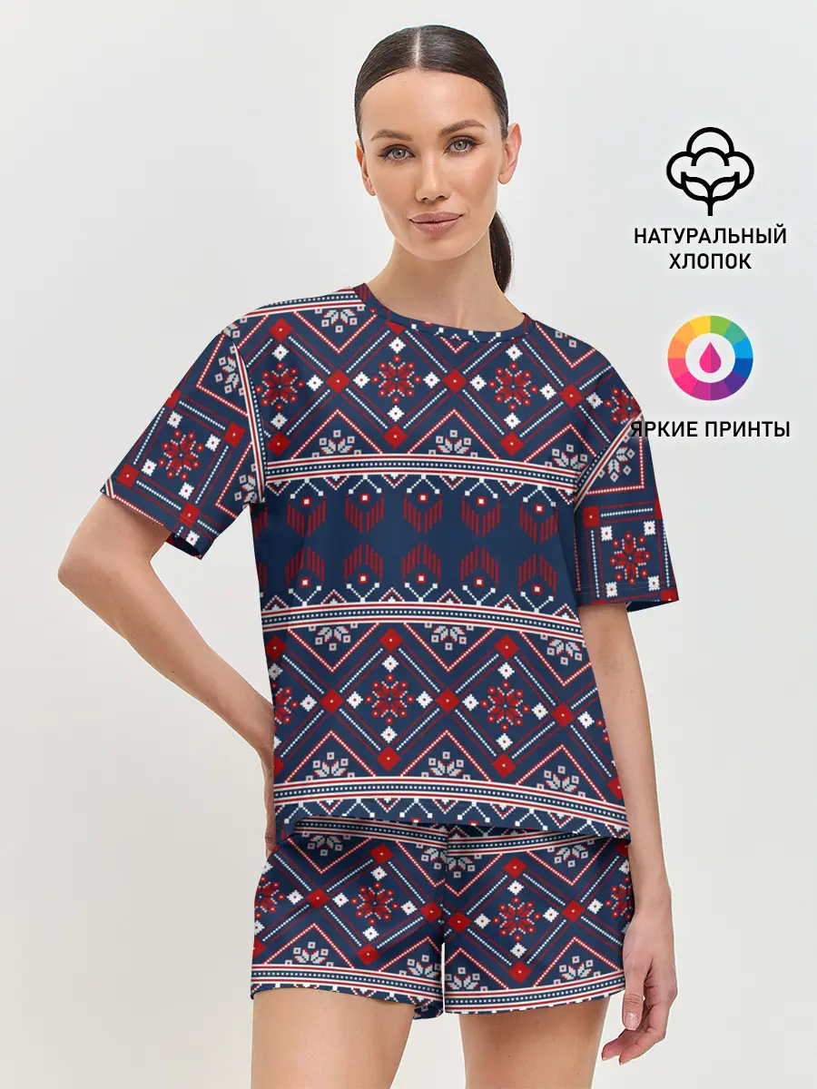 Женская пижама с шортами / Русские народные узоры