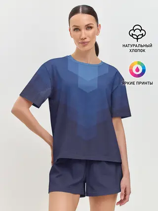 Женская пижама с шортами / Сине-черная Геометрия Линий