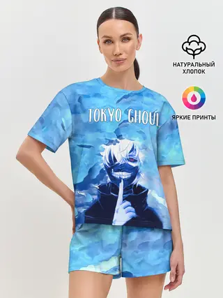 Женская пижама с шортами / Kaneki Ken на синем фоне